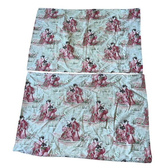 Pinecone Hill Pillowcase Set of 2 Green Geisha Asian Standard Size Boho Cotton - Picture 1 of 5